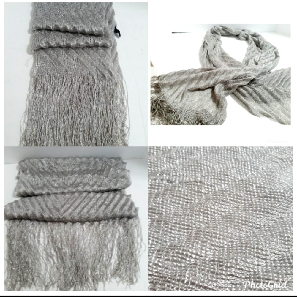 Womens Elegant Wide Silver Gray Scarf With Tassles